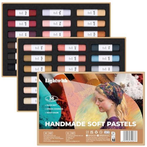 LIGHTWISH Pasteles Suaves 36 Colores Piel – Pasteles Profesionales para Artistas, Principiantes y Adultos – No Tóxicos, Vibrantes, para Dibujo, Bocetos y Difuminado – Alta Pigmentación, Difuminado