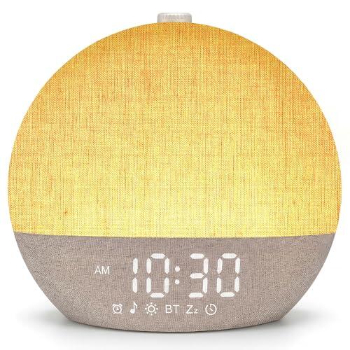 IKHDCYH Despertador de Simulación de Amanecer con Luz Natural 17 Tipos de Iluminación, 30 Sonidos Relajantes, Asistencia para el Sueño, Bluetooth y Función de Alarma con Posposición