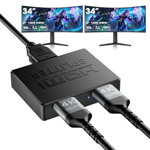 ICZI Switch HDMI 1x2 4K@30Hz, Repartidor y Splitter HDMI 1 Entrada 2 Salidas con Alimentación Micro USB, Incluye USB A a Micro B 80cm y Cable HDMI 1m, para Monitor TV Proyector, Negro