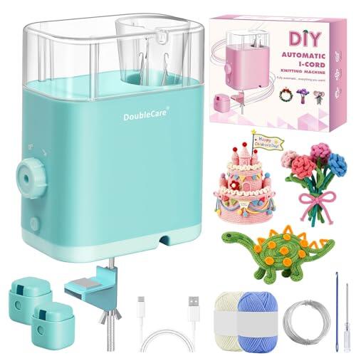 DoubleCare Tricotin Automatique, Machine de Tricotar Tejer, Eléctrico Máquina de Tejer con 2 Bobinas de Hilo y Alambre de Hierro de 2 m, DIY Máquina de Ganchillo para Proyectos Rápidos, Verde