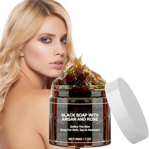 Jabon Negro,Jabón Negro Marruecos,Jabóns Negros Exfoliante Corporal,Exfoliante Corporal Marruecos,Jabóns Negros Marroquí Orgánico con Argán y Rosa,Apto para Todo Tipo Pieles
