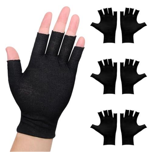 OuryTech Guantes de algodón Negro, 3 Pares de Guantes de algodón para Dermatitis atópica, Guantes Interiores Negros sin Dedos para Cuidado de la Humedad