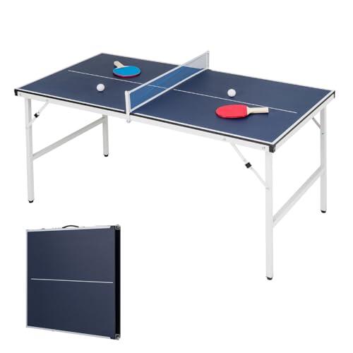 LIFEZEAL Mesa de Ping Pong Mini de Metal, Mesa Plegable de Tenis de Mesa con Red, Raquetas y Pelotas Incluidas, Juego Completo para Jardín y Hogar