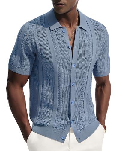 PJ PAUL JONES Polo de Hombre con Botones, de Punto Ligero de Verano, Gris Azulado, Talla XL