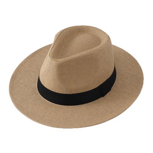 2026 Sombrero de sol de verano para hombre, sombrero de vaquero de paja de ala ancha, sombrero de playa transpirable para viajes al aire libre, pesca, jardinería, caqui, Talla única