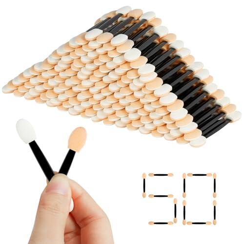 BUTBU 50 Piezas Aplicador de Sombra de Ojos, Brocha de Esponja para Sombra de Ojos de Doble Punta, Brocha para Somb-ra de Ojo-s, para Maquillaje Principiantes Chicas
