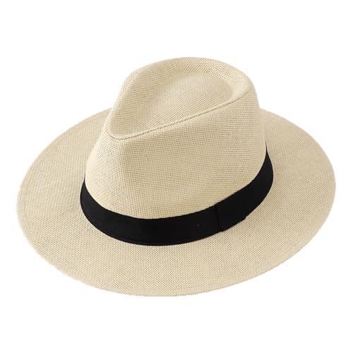 2026 Sombrero de sol de verano para hombre, sombrero de vaquero de paja de ala ancha, sombrero de playa transpirable para viajes al aire libre, pesca, jardinería, beige, Talla única