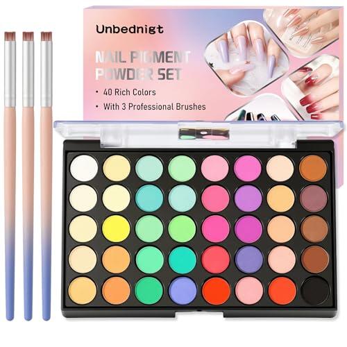 Bafutayawa Set de Polvo de Uñas 40 Colores con 3 Pinceles Pigmento para Nailart Neon y Pastel para Decoración de Uñas en Degradado Ombre