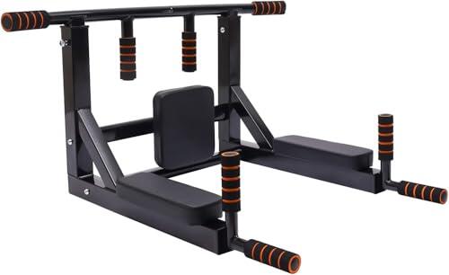 Barra de dominadas montada en la pared para entrenador multifunción, capacidad de carga de 200 kg con acolchado de poliuretano, 8 tornillos de expansión para seguridad, dispositivo de fitness que