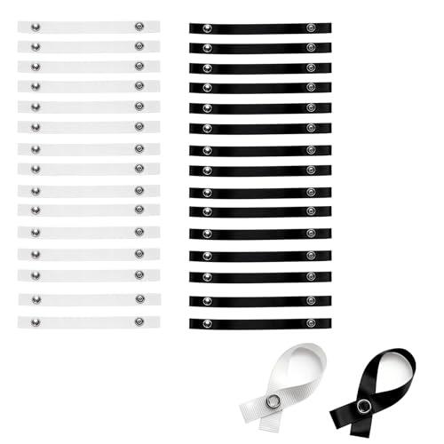 Juego de 30 correas con botones a presión para colgar toallas y paños de cocina, 12 x 150 mm, blanco y negro, para cuarto de baño, cocina, camping y lavandería
