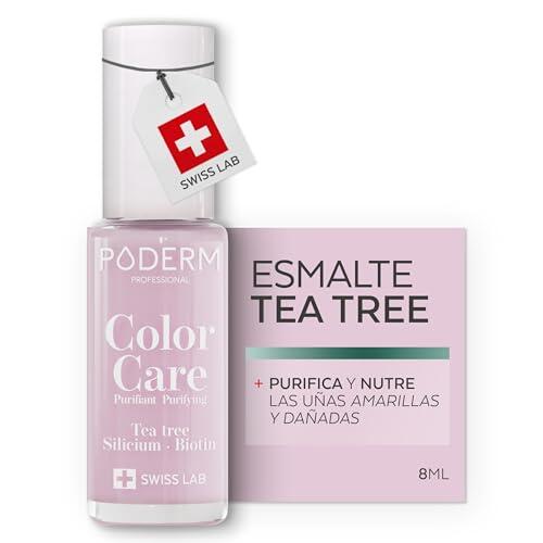 PODERM Esmalte Cuidado para Uñas con Tea Tree - Baby Pink | Swiss Lab - 8ML | Enriquecido con Tea Tree, Silicio & Biotina | Purifica, Aclara & Nutre las Uñas Amarillas | Creado por una Podóloga