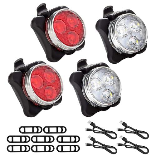 4 Luz Bicicleta, Luces Bicicleta Delantera y Trasera USB Recargable & Impermeables, Luz para Bicicleta con 4 Modos de Iluminación, para Montaña e Cochecito