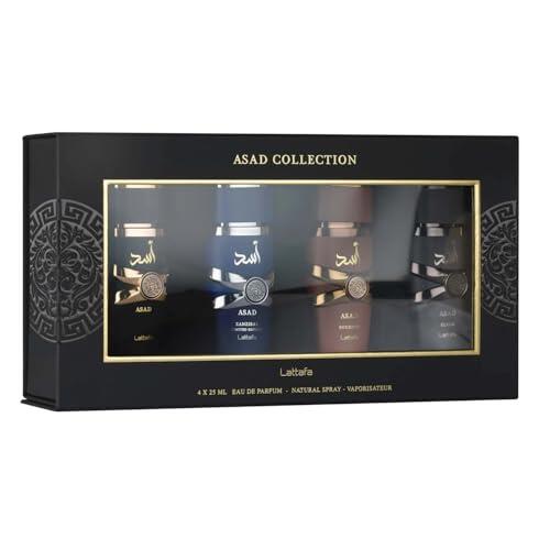 Lattafa Asad Set de regalo de 4 piezas 25 ml - Colección de fragancias orientales para hombre | Asad, Elixir, Bourbon & Asad Zanzibar