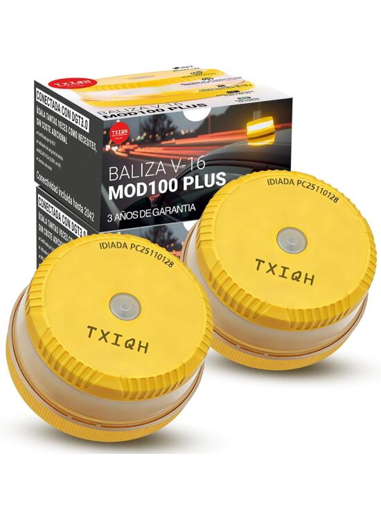 【2 uds】Baliza v16 homologada dgt con Geolocalización y Conexión DGT 3.0, MOD100 PLUS LED de Alta Intensidad 360°, Protección IP54 Antilluvia y Polvo, Servicio de Comunicación Gratuito hasta 2042