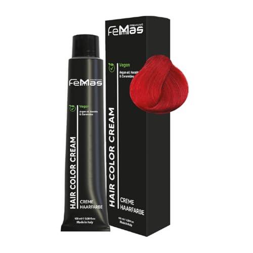 FemMas Tinte de pelo rubio medio rojo ultra intenso 76,66 I crema tinte de pelo con aceite de argán, queratina y ceramidas I Como coloración permanente del cabello o tinte para resultados de color