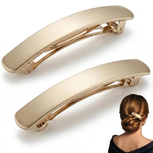 ZIOYANE 2 pinzas para el cabello, pinzas minimalistas antideslizantes de metal dorado francés para mujer, sujetan bien la coleta y el moño.