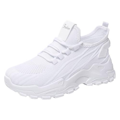 Slip On Sneaker Damen Schwarz Laufschuhe Dicke Sohle Laufschuhe rutschfeste Turnschuhe bequem Sportschuhe Straßenlaufschuhe Freizeitschuhe atmungsaktiv Shoes Outdoorschuhe Größe 36-43, Blanco, 37 EU