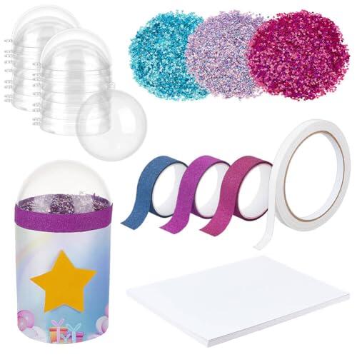 OLYCRAFT - Juego de 48 unidades, 8 cm, media bola, cúpulas de caramelo, claro, coctelera, fiesta, acrílico, media bola domo con 3 bolsas de cabujones, 8 rollos, tiras y 30 hojas, papel para las papas