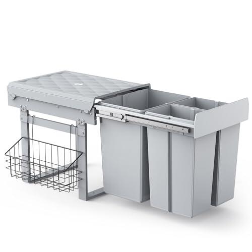 lovewind Cubo de basura de tres cámaras, 20 l, 2 x 10 l, cubo de basura para cocina, sistema de separación de residuos para armario inferior, marco de acero, tapa ABS, separación de residuos como