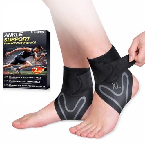 DiviDermy 2 Piezas Tobillera Deportiva, Tobilleras Deportivas de Compresión, Tobillera Estabilizadora, Deportiva Con Ajuste Personalizado, Para Ambos Pies, Hombre Y Mujer, XL