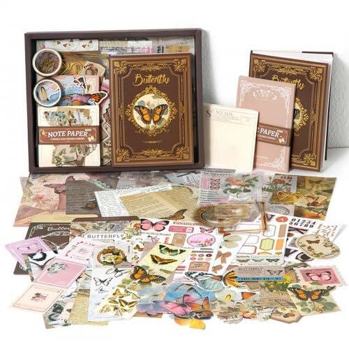 Kit de suministros para álbumes de recortes, kit estético de álbumes de recortes con cuaderno de cuadrícula A6, Estética Scrapbook Accesorios, DIY Scrapbook Regalo de Bricolaje para Niñas, Mujeres (B)