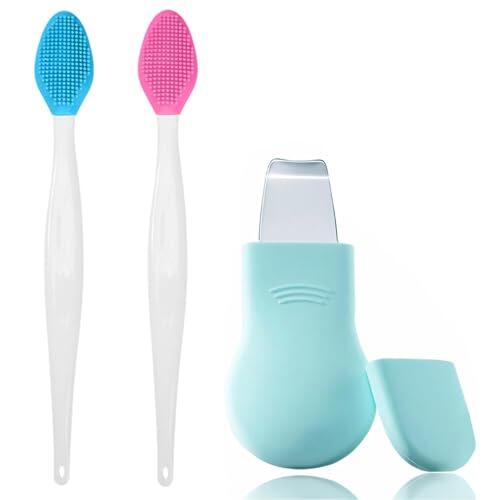 ZOMKIFA Set removedor de puntos negros silicona nariz, 2 cepillos de poros espátula facial acero inox, limpieza profunda succionador de espinillas, portátil para hombre mujer