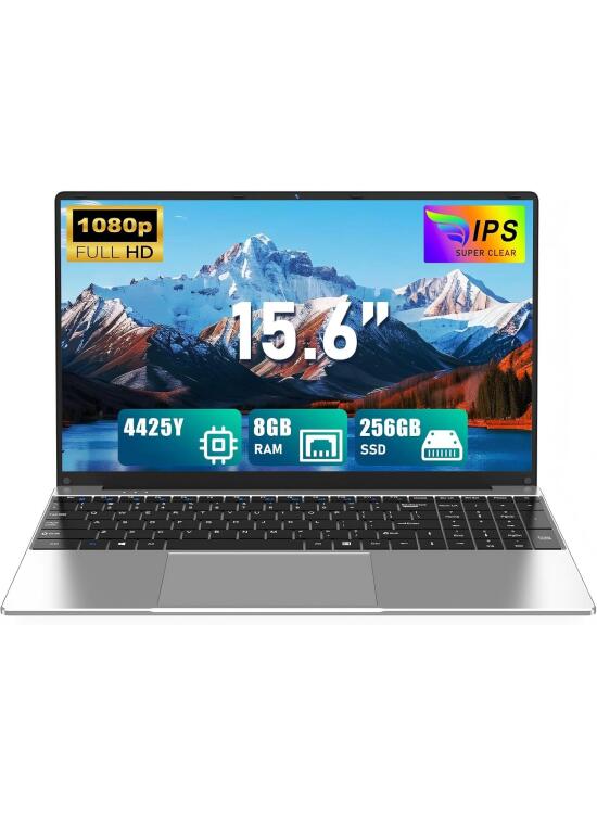 Ordenador Portátil 8 GB RAM DDR3 256 GB SSD 15,6 Pulgadas 2026 pc portátil Oficina procesador 4425Y (up to 1,7 GHz), 1920 × 1080 Full HD, Win 11, Compatible con Wi-Fi 5 y Bluetooth