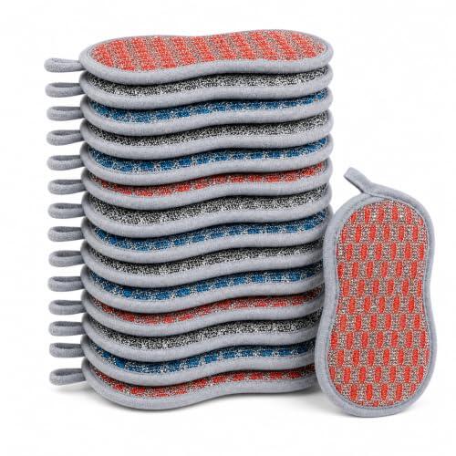 18 esponjas lavables de cocina de doble cara, 16 x 9 cm