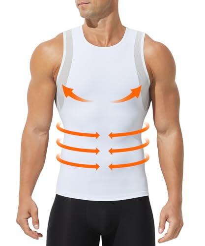 Mauro Kane Camiseta Reductora Hombre Camisa de Compresión Camiseta Adelgazante Chaleco Reductor Body Shaper Faja Deportivas, Blanco, L