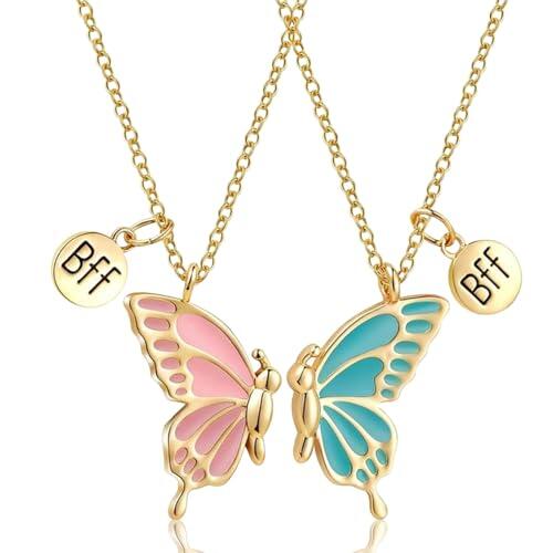 XENQITO 2 Piezas Collares de Amistad para 2 Mujeres y Niñas, Collar BFF, Colgante Collares de La Amistad, Colgante de Joyería de Mariposa, Collare de Amistad, Regalo de Cumpleaños para Mejor Amiga