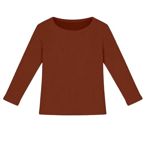 RUMAOZIA Camisetas de manga larga para niña, cálidas, cuello redondo, camisetas para niños, monocolor, cómodas, con volantes, suaves, vintage, monocolor, elegantes, de manga larga, para deportes al