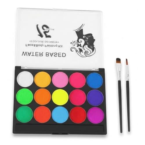 ZAKTUS 15 Colores + 2 Pinceles Base Agua Pintura Facial No Tóxica Paleta Profesional, Pintacaras y Maquillaje Corporal para Niños y Adultos, Kit Ideal para Mundial 2026, Fiestas, Cosplay