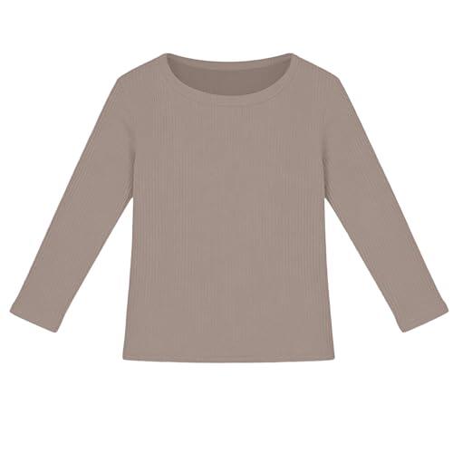 RUMAOZIA Camisetas de manga larga para niña, cálidas, cuello redondo, camisetas para niños, monocolor, cómodas, con volantes, suaves, vintage, monocolor, elegantes, de manga larga, para deportes al