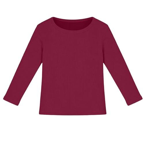 RUMAOZIA Camisetas de manga larga para niña, cálidas, cuello redondo, camisetas para niños, monocolor, cómodas, con volantes, suaves, vintage, monocolor, elegantes, de manga larga, para deportes al