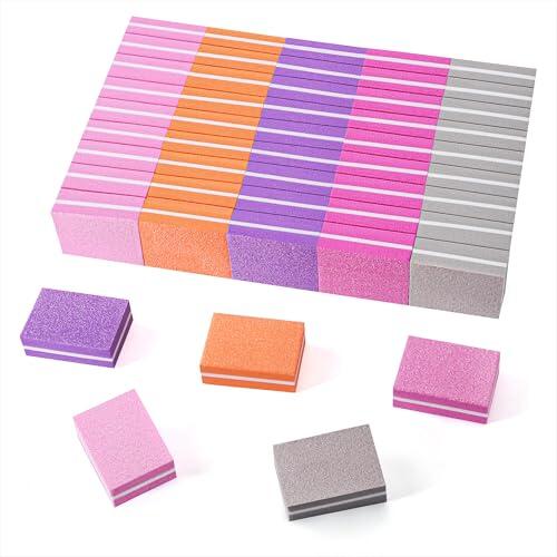Bloque de Lima para Uñas Mini Bloque de Uñas de Grano 100/180 de Doble Cara 5 Colores Lima de Uñas Profesional y Duradera para Pulir Y Reparar de Uñas Irregulares 50 Piezas
