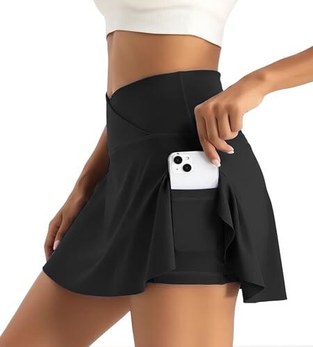 Neteson Faldas de Tenis para Mujer Cintura en V Falda Deportiva con Bolsillos Mini Falda Pantalón de Golf Plisada Mini Skirt para Correr Fitness Yoga Ciclismo Senderismo