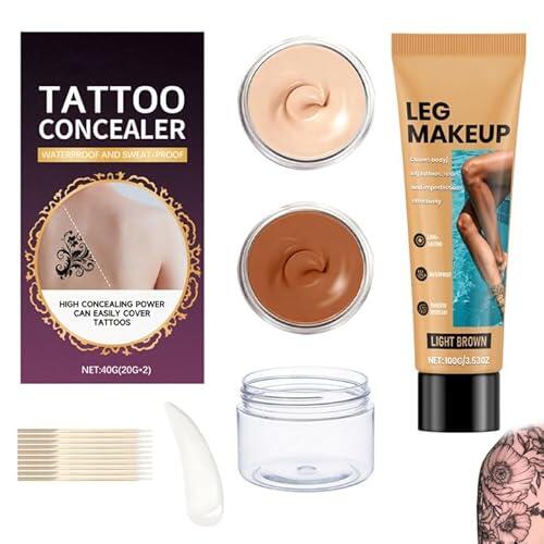2 Piezas Maquillaje Tapar Tatuajes 40g+100g Corporal Resistente al Agua Maquillaje Cubre Cicatrices Piernas Impermeable para Cubrir Tatuajes, Cicatrices y Manchas Cutáneas