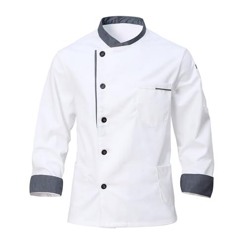 CoXuantion Chaqueta de Chef para Hombre Unisex Chef Uniforme Manga Larga Ligero Cocinero Chaquetas Ajuste Moderno para Hosteleria Cocina Restaurante XL,Blanco