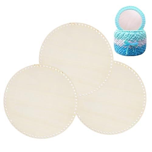 KAHZOR 3 Piezas Base de Madera para Cesta de Ganchillo, 12.5Cm Redonda, Fondo de Madera Natural para Cesta de Crochet, Manualidades DIY, Decoración del Hogar, Tejido Artesanal
