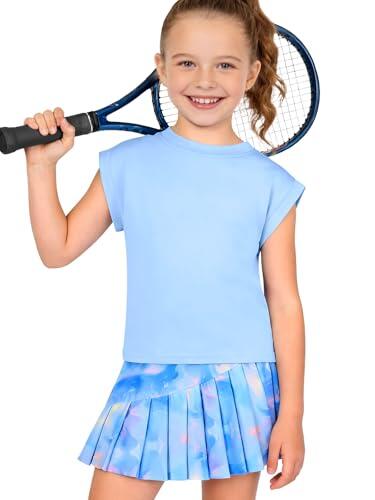Autmor Conjunto Deportivo Niña 5-12 Años Falda de Tenis con Pantalón Corto Incorporado y Bolsillos, Camiseta Sin Mangas y Falda Plisada 2 Piezas Ropa para Golf Badminton (Blue, 11-12 años)