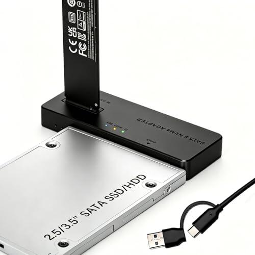 Carcasa M.2 NVMe y Base de conexión SATA, USB 3.2 de 10Gbps Tipo C/A Carcasa Externa M2, Adaptador USB para SATA, Compatible con SSD M.2 con Clave M y Clave B+M, y HDD/SSD de 2,5 y 3,5 Pulgadas