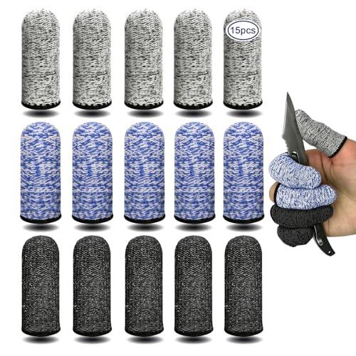PDKKFF 15 Piezas Dediles Resistentes a Cortes, Protector de Pulgar Reutilizable, Dedales Antideslizantes y Transpirables para Cocina, Jardinería, Escultura, Carpintería, Vidrio-Negro, Azul, Gris