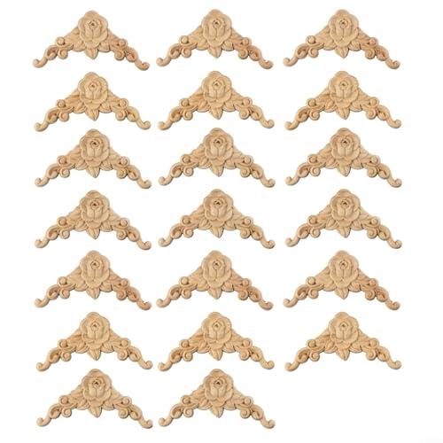 SMZhomeone Apliques de madera tallados con flores para muebles, armarios, puertas y espejos, molduras decorativas de 8 cm x 8 cm, decoración de pared de estilo europeo (20 piezas)