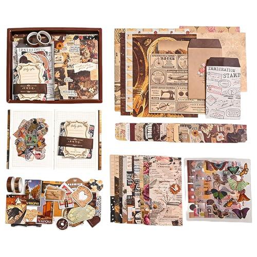 RANYAKE Kit de 260 piezas de álbumes de recortes estéticos, kit de diario de viñetas, diario vintage de álbumes de recortes, contiene cuaderno cuadrado A6, calcomanías, accesorios de material de