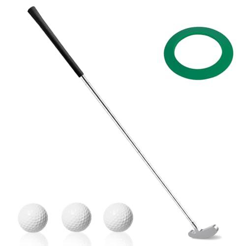 Juego de práctica de putter de golf, 3 piezas de 34 pulgadas con 3 pelotas de golf estándar y copa de agujero, juego de mini golf para principiantes para adultos y niños, entrenamiento en casa en
