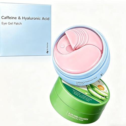 Parches para los Ojos de Doble Función, Cafeína Ayuda a Reducir la Hinchazón, Aloe Vera Proporciona Hidratación, frente al Estrés y la Falta de Sueño, para una Piel Lisa