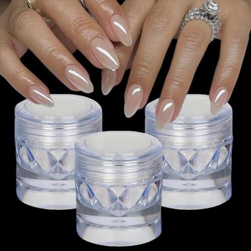 GZMAYUEN Polvo para uñas cromado, Perla blanca, 3 colores, Aurora iridiscente, Efecto espejo metálico, Polvo para uñas cromado
