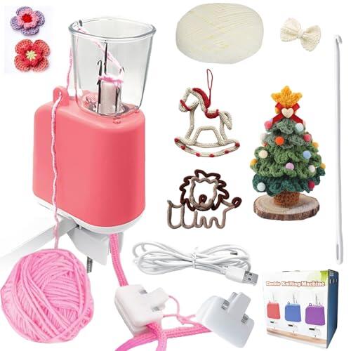 Tricotin Automático, Muy Eficiente, Mini Molino de Tejer, Cuerda Decorativa para Tejer, Máquina de Tejer, Incluye hilo y caja de regalo., Fácil Aplicación para Principiantes, Rosa