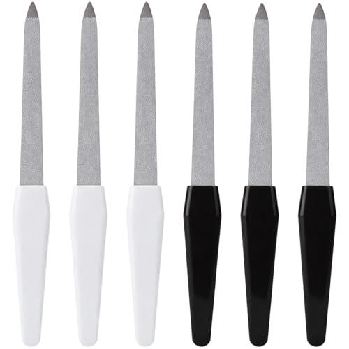 Ebksqs 6 Piezas Limas de Uñas Profesionales, Lima Uñas Metal Acero Inoxidable con Mango Antideslizante, Doble Cara Limas para Uñas Naturales para Salón y Hogar (Negro*3 + Blanco*3)