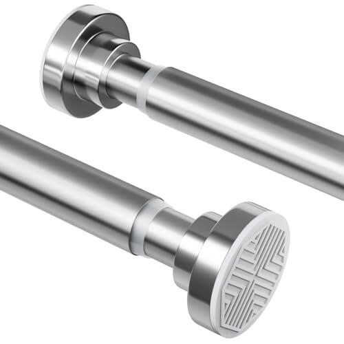 Barra de cortina de ducha sin taladrar de acero inoxidable, barra telescópica extensible, inoxidable y antideslizante, barra de ducha ajustable de 70 a 210 cm, ideal para baño, ventana, armario